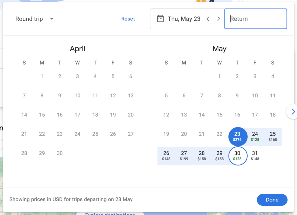 Google Flights Dates